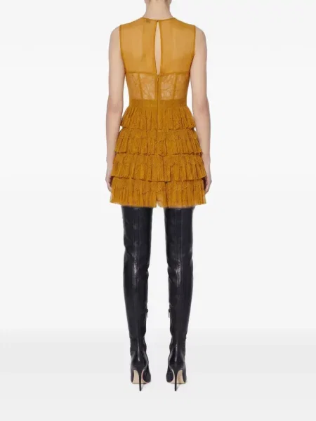 Gėlėta nėriniuota mini suknelė Elisabetta Franchi geltona
