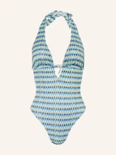 Banana Moon Couture Plavky Mirage Nerea S Výstřihem Za Krkem A Třpytivou Nití modrá / tmavě modrá bílá