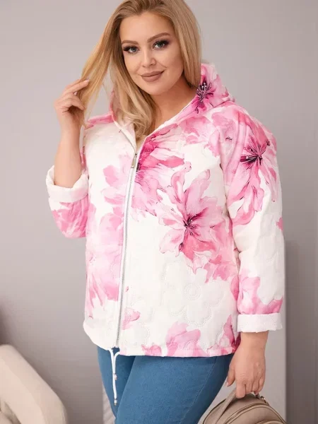 Geacă de tranziție Kesi Włoski cu model floral alb