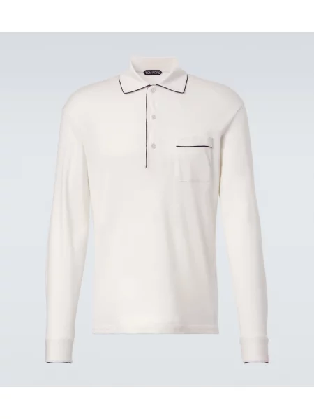 Tricou polo Tom Ford de mătase alb