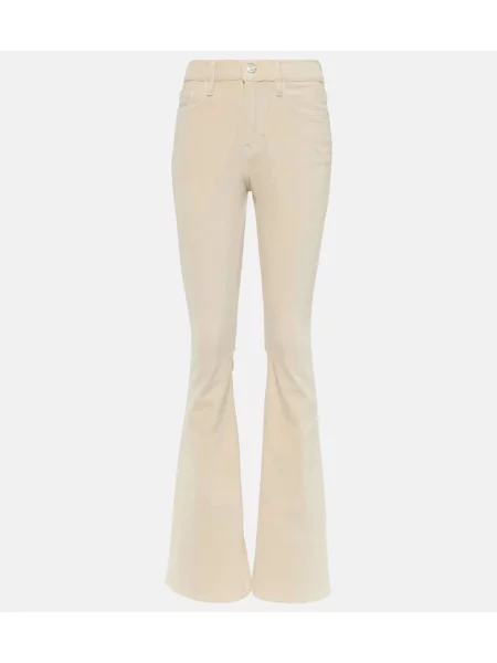 Aksamitne jeansy dzwony Frame z wysoką talią białe