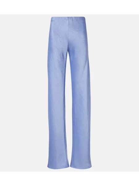 Pantaloni Vince cu talie înaltă din satin albastru