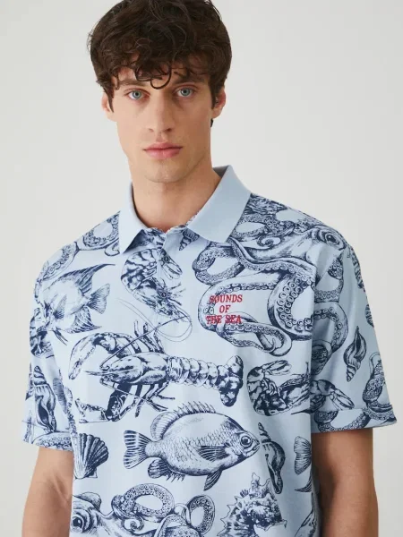 Тениска с яка Medicine с десен синьо