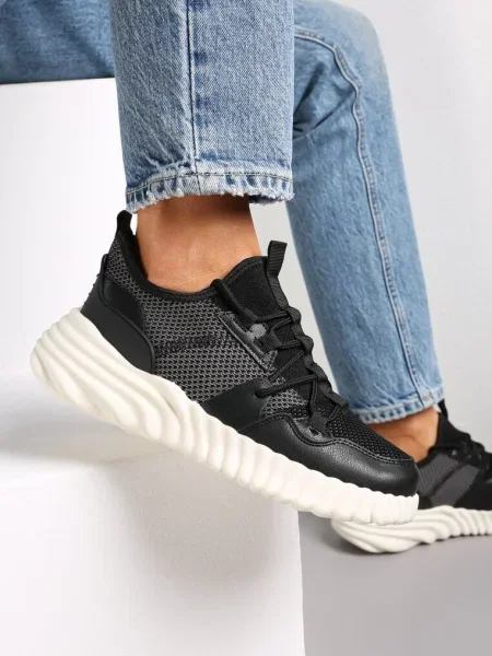 Sneakersy Sznurowane na Grubej Podeszwie Stephenie czarne