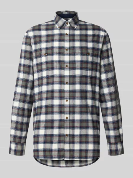 Koszula casualowa o kroju regular fit z flaneli z kołnierzykiem typu button down Christian Berg Men zielona