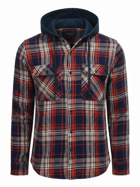 Radwa Cămașă Mens flannel with hooddie cireș roșu