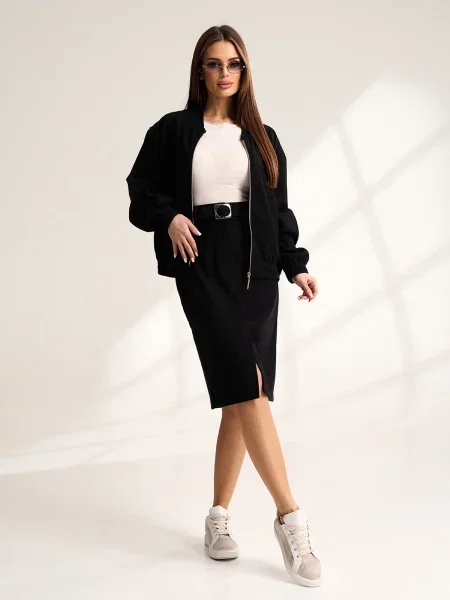 Спідниця міді ISSA Plus вельвет чорний