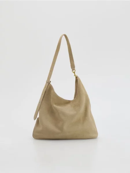 Reserved Geantă din piele întoarsă bej