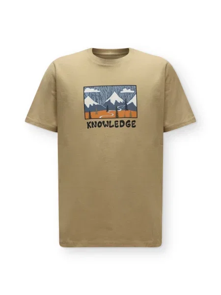 KnowledgeCotton Apparel Tricou albastru închis / maro deschis / portocaliu negru