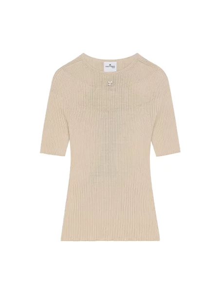 Sweter Courreges z krótkim rękawem z logo beżowy