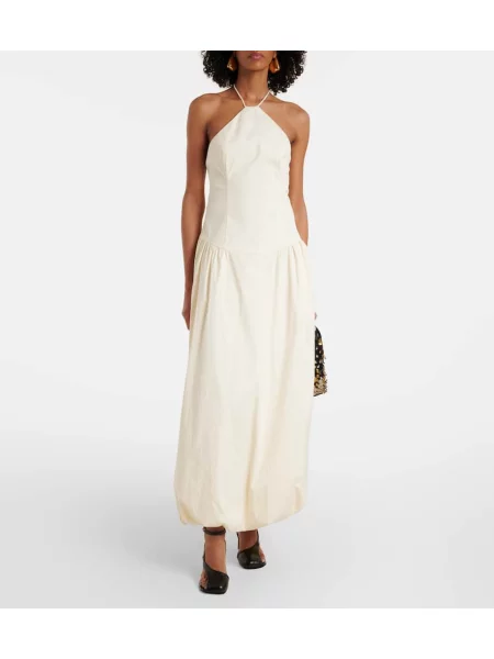 Rochie maxi Sir cu gât halter de costum alb