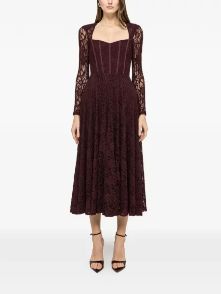 Rochie midi Nissa din dantelă până la genunchi de costum roșu