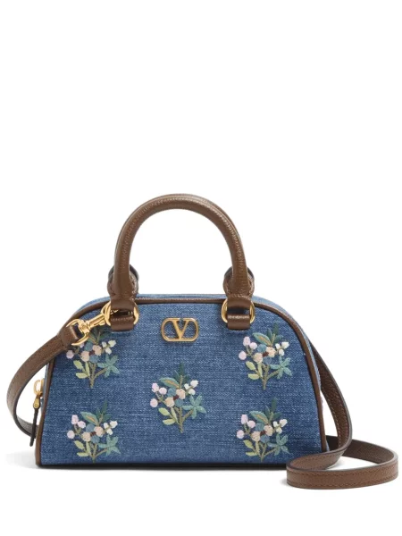 Top Valentino Garavani cu broderie cu model floral mini albastru