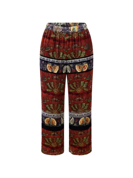 Pantaloni Hui Milano de catifea cu model floral cu imagine roșu
