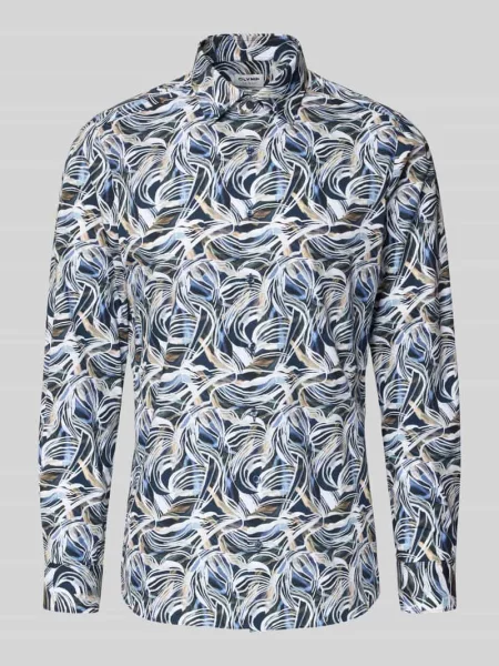 Koszula biznesowa o kroju slim fit z bawełny z kołnierzykiem typu kent Olymp Level 5 granatowa