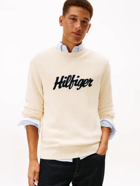 TOMMY HILFIGER Sveter slonová kosť čierna