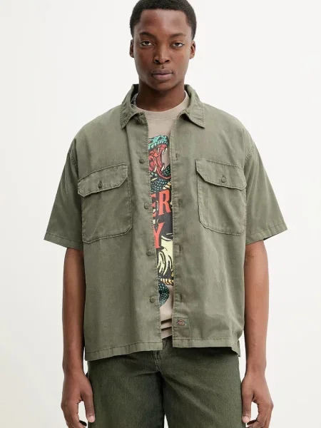 Риза Dickies мъжка със свободна кройка с класическа яка зелено