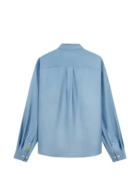 Cămașă Shanghai Tang de mătase cu model herringbone albastru