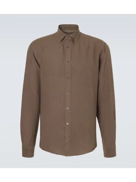 Lanena srajca Canali rjava