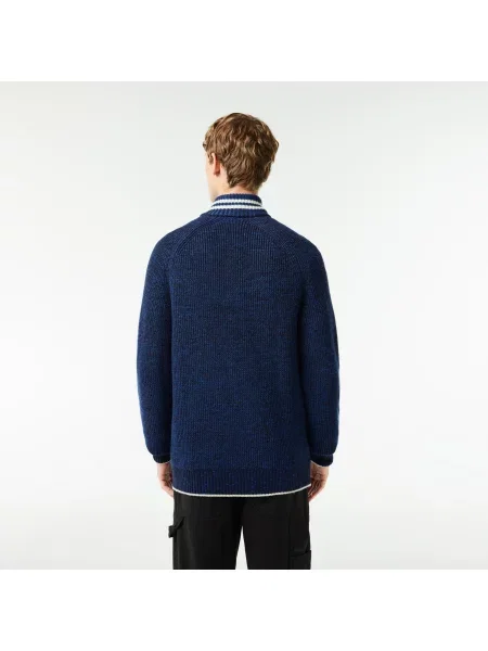Lacoste French Made Wełniany Sweter Z Wysokim Kołnierzem granatowy
