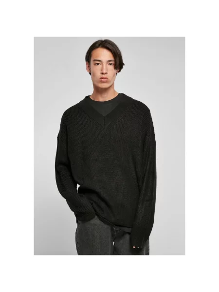 Пуловер Urban Classics с V-образно деколте черно