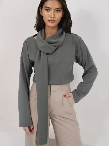 Trend Alaçatı Stili Tricou închis gri