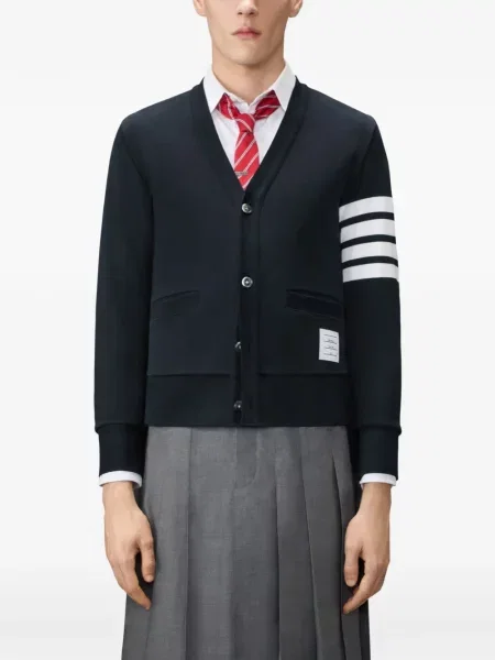 Cardigan Thom Browne cu broderie albastru