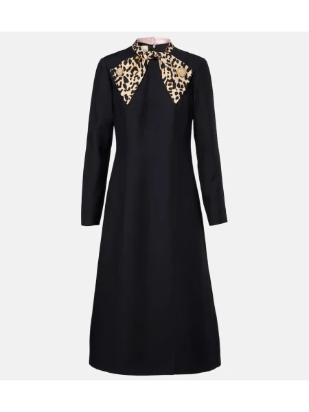 Midi obleka Valentino z lokom iz krep tkanine nad koleni črna