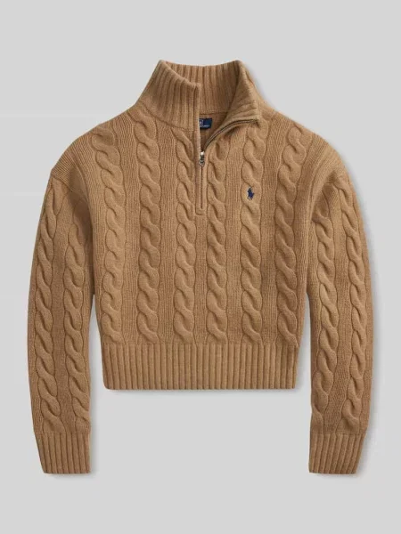 Bluza z mieszanki wełny z kołnierzem i wyhaftowanym logo Polo Ralph Lauren brązowa