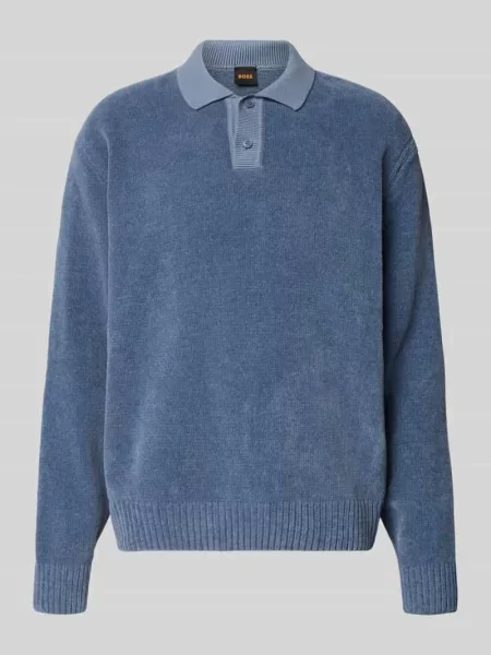 Sweter z kołnierzykiem polo Kipolo Boss Orange niebieska