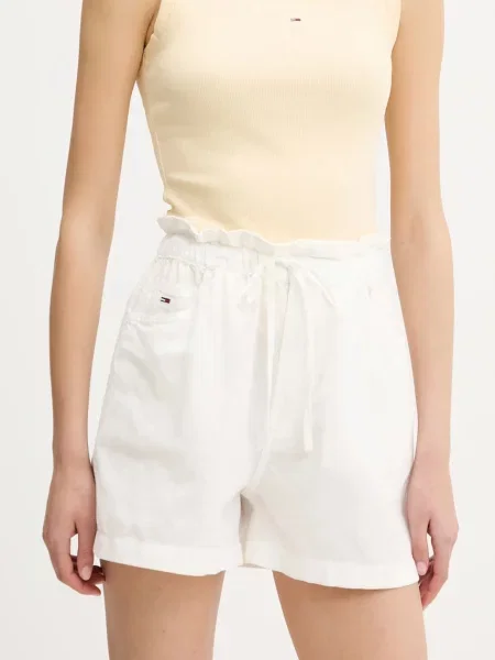 Tommy Jeans szorty z domieszką lnu wzorzyste high waist biały