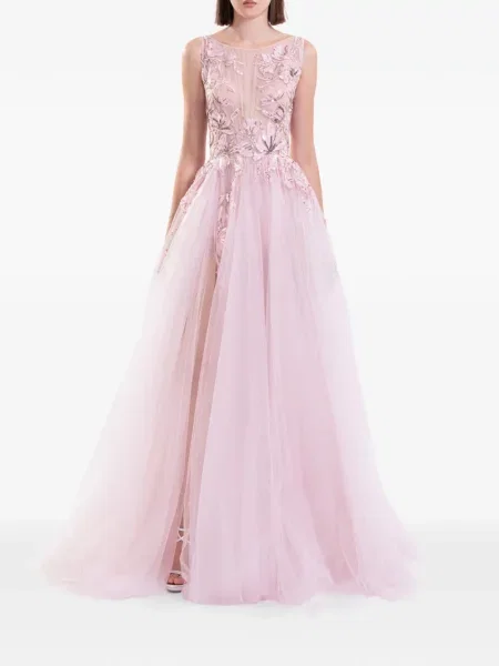 Rochie maxi Saiid Kobeisy cu broderie din tul roz