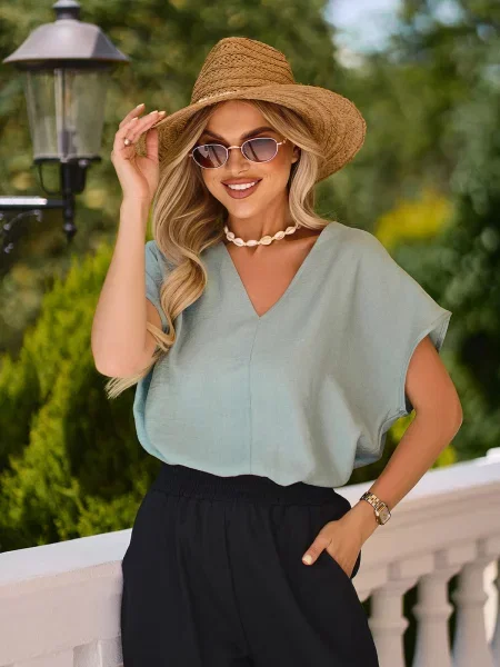 Лляна Блуза ISSA Plus оливковий