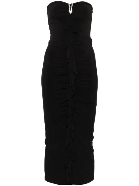 Rochie midi Nissa cu volane până la genunchi de costum negru
