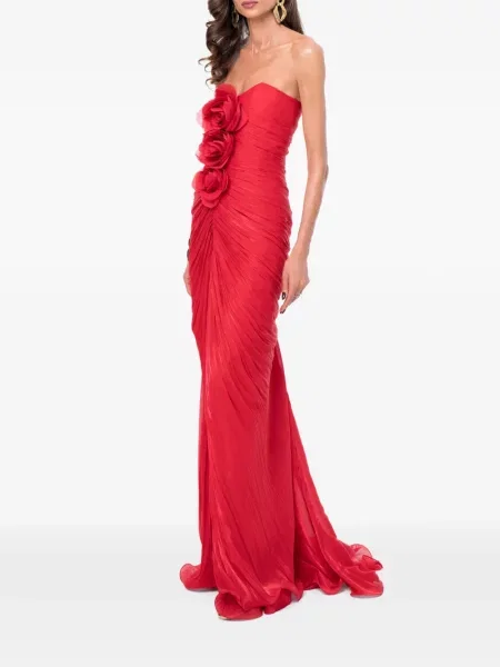 Rochie maxi Ana Radu cu model floral cu volane roșu