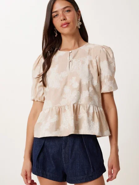 Happiness İstanbul Bluză bej alb