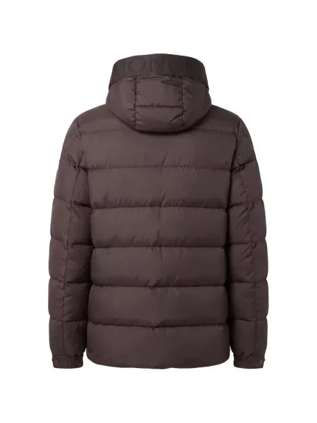 Geacă cu puf Moncler cu glugă cu imagine maro