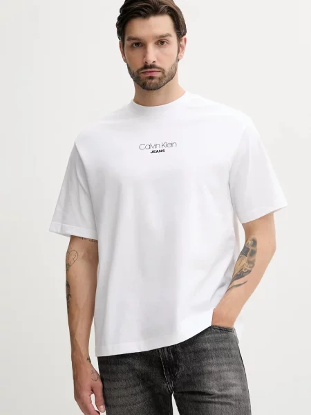 Тениска Calvin Klein Jeans бяло с принт черно