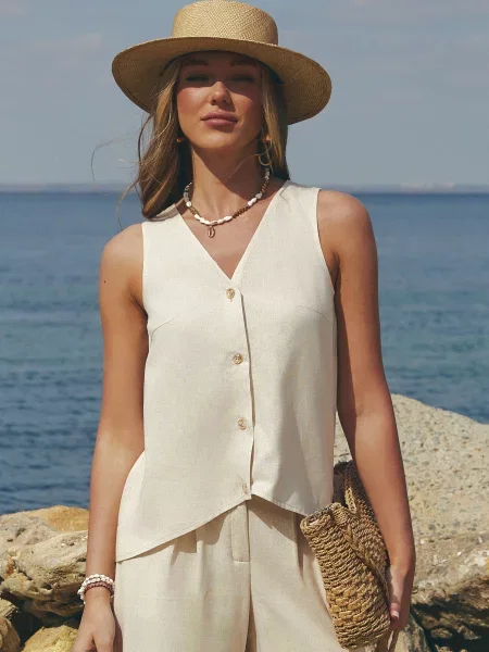 Жилет Seventeen льон/віскоза бежевий