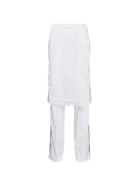 Pantaloni Pushbutton din dantelă alb