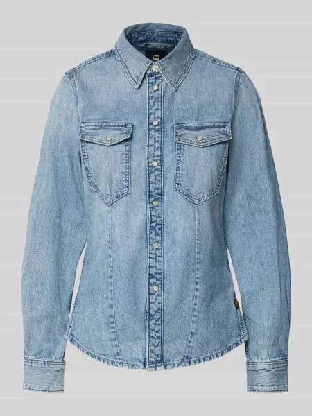 Jeansowa koszula slim fit z na piersi G-star Raw niebieska