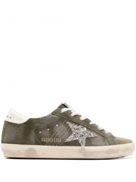 Sneakerși Golden Goose din piele de căprioară verde