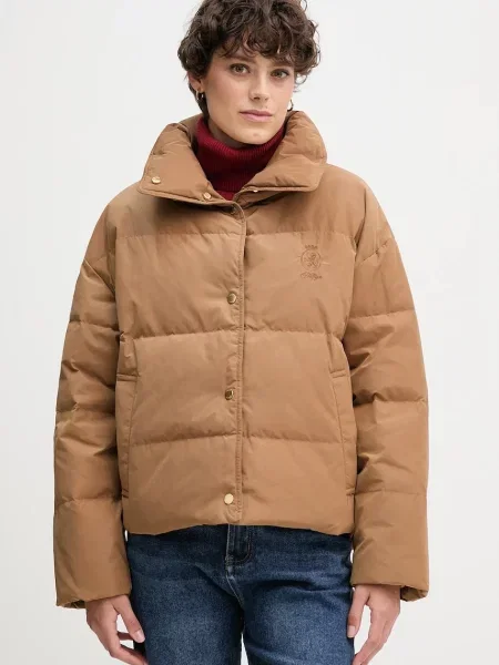 Tommy Hilfiger kurtka puchowa zimowa oversize brązowy