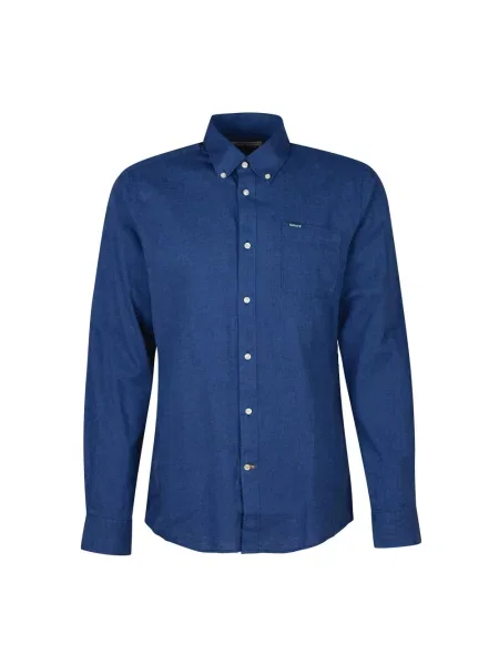 Barbour koszula lniana slim z kołnierzykiem button-down granatowy