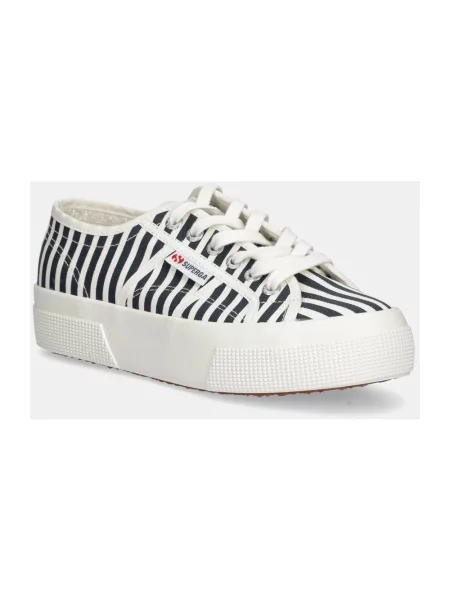 Sneakersy Superga w paski z nadrukiem niebieskie