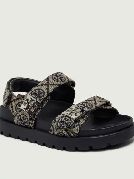 TORY BURCH Sandale T MONOGRAM cu adaos de piele bej