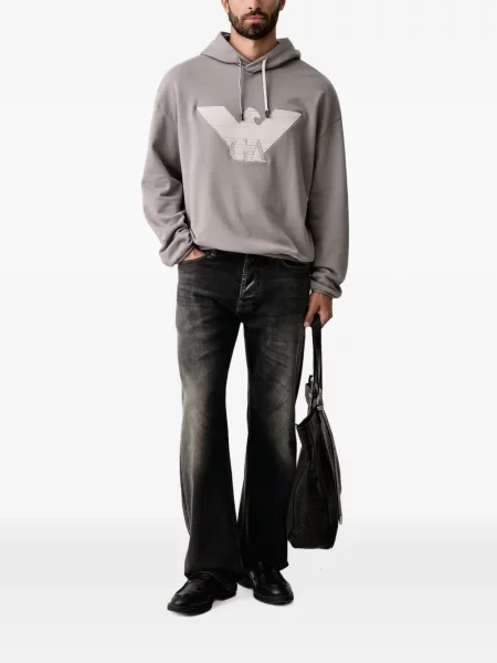 Суичър с качулка Emporio Armani бродиран сиво