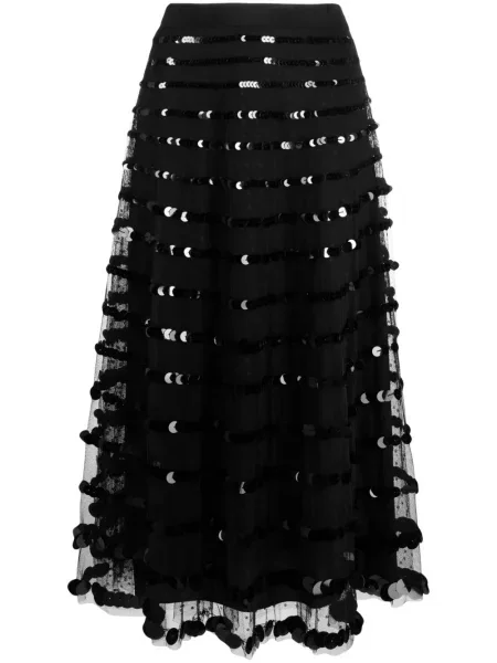 Fustă midi Red Valentino cu paiete din tul până la genunchi