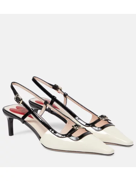 Кожени полуотворени обувки Roger Vivier от лакирана кожа с отворена пета бяло