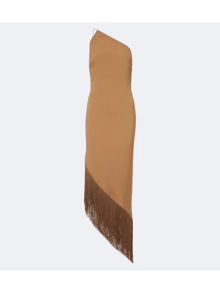 Rochie midi Taller Marmo cu franjuri asimetrică maro